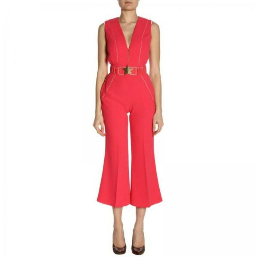 NWT Elisabetta Franchi Jumpsuit Womens Size 38 V Neck Cropped Flare sleeveless